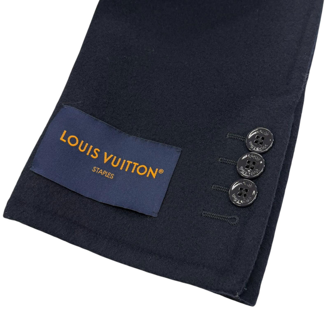 極美品▼LOUIS VUITTON ルイヴィトン 24SS モノグラムジャイアント フーデッドマフラー ウール シルク チェスターコート 紺 46 正規品