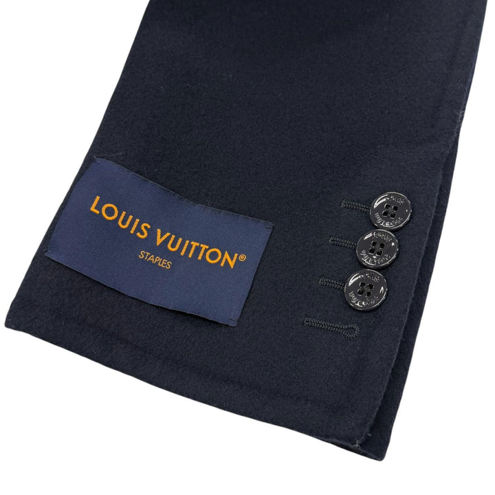 極美品▼LOUIS VUITTON ルイヴィトン 24SS モノグラムジャイアント フーデッドマフラー ウール シルク チェスターコート 紺 46 正規品