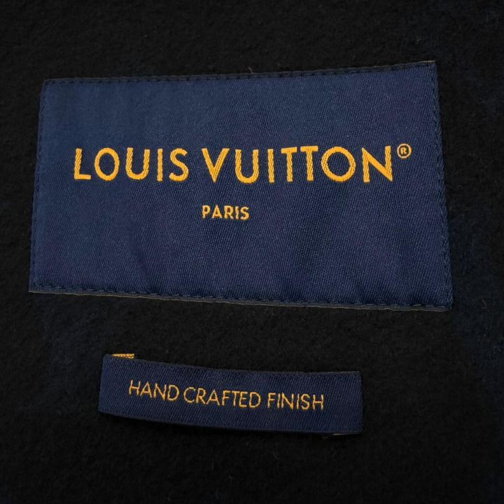 極美品▼LOUIS VUITTON ルイヴィトン 24SS モノグラムジャイアント フーデッドマフラー ウール シルク チェスターコート 紺 46 正規品