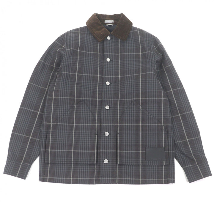 極美品□DIOR ディオール オム 23AW 343D485AY536 チェック 襟元コーデュロイ カバーオール ブルゾン グレー系 44 日本製 正規品 メンズ