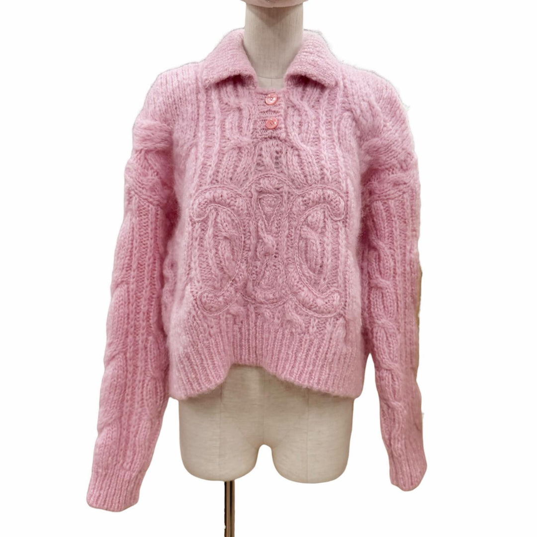 極美品◇CELINE セリーヌ 25AW 2ADMI884Z 24BY トリオンフデザイン アランモヘア ウール ニット XS イタリア製 正規品 レディース