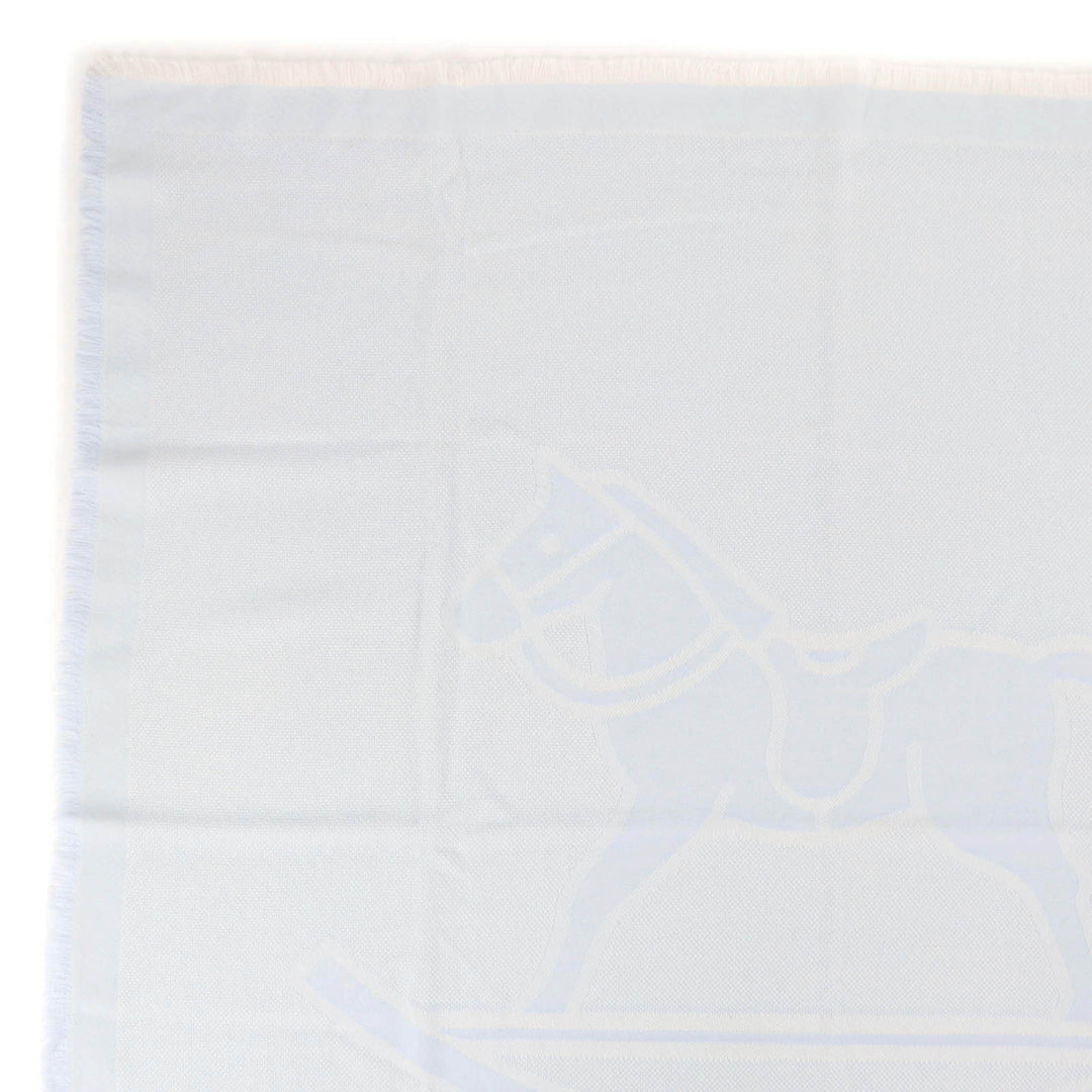未使用品☆HERMES エルメス ウール100％ ベビーブランケット フリンジ付 ストール ライトブルー 箱付き イタリア製 正規品 レディース