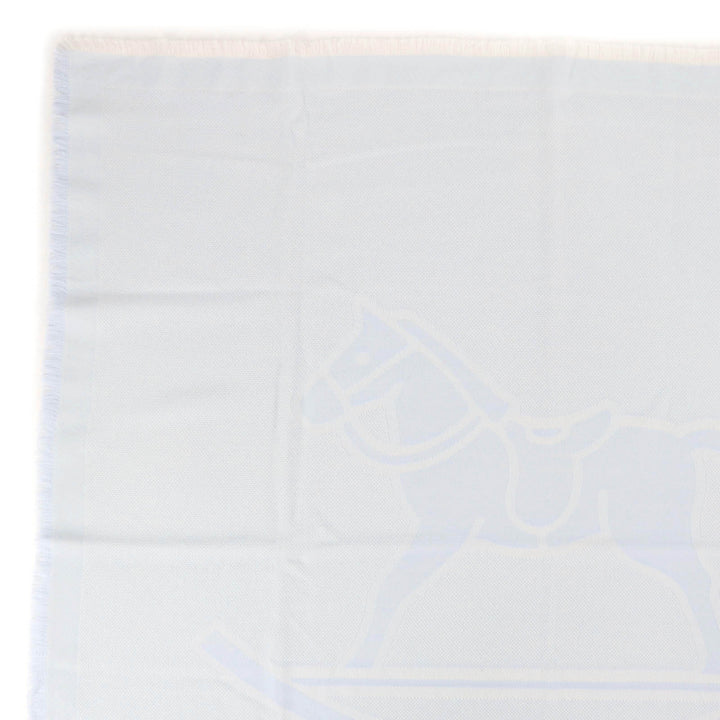 未使用品☆HERMES エルメス ウール100％ ベビーブランケット フリンジ付 ストール ライトブルー 箱付き イタリア製 正規品 レディース