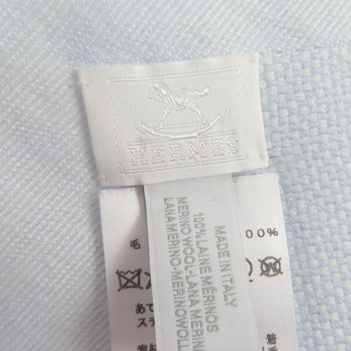 未使用品☆HERMES エルメス ウール100％ ベビーブランケット フリンジ付 ストール ライトブルー 箱付き イタリア製 正規品 レディース