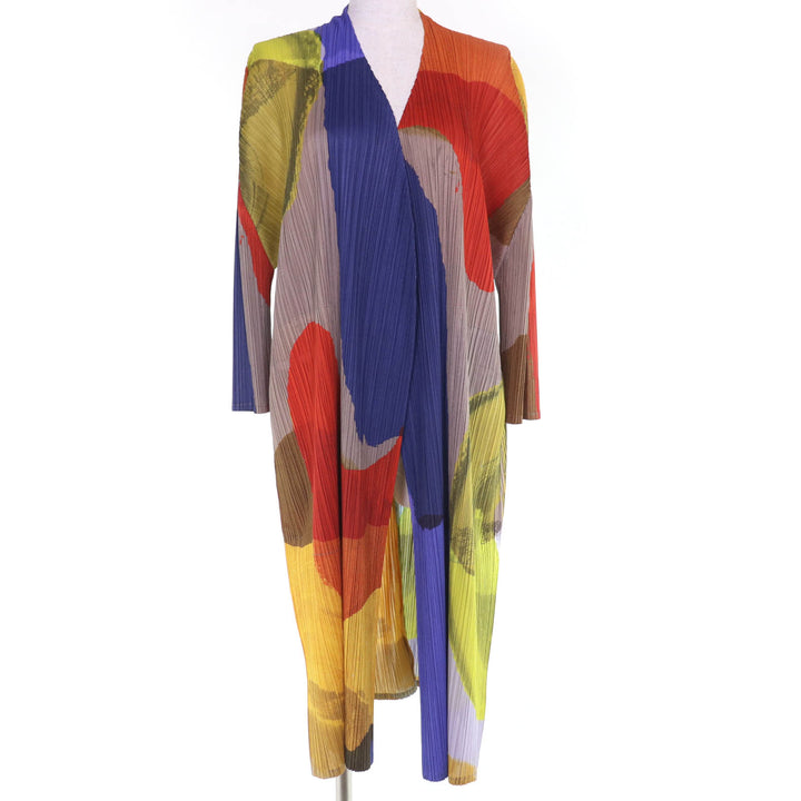 極美品☆PLEATS PLEASE プリーツプリーズ イッセイミヤケ 20SS PP01-JA702 総柄 ロング丈 カーディガン マルチ 3 正規品 レディース