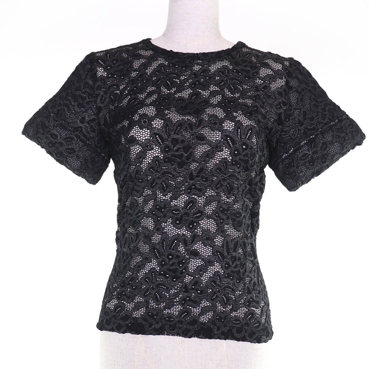未使用品☆LOUIS VUITTON ルイヴィトン 23SS 1ABDG9 フローラルレース 半袖 カットソー ブラック系 36 イタリア製 正規品 レディース