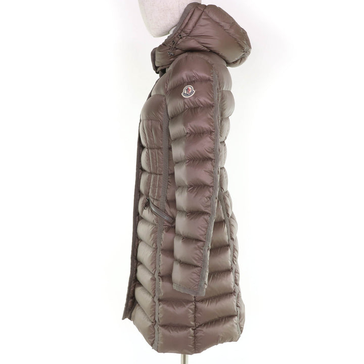 美品☆MONCLER モンクレール HERMINE エルミンヌ ロゴワッペン・フード付 ダウンコート ライトブラウン 0 正規品 レディース