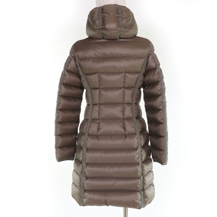 美品☆MONCLER モンクレール HERMINE エルミンヌ ロゴワッペン・フード付 ダウンコート ライトブラウン 0 正規品 レディース