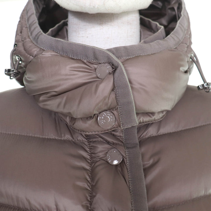 美品☆MONCLER モンクレール HERMINE エルミンヌ ロゴワッペン・フード付 ダウンコート ライトブラウン 0 正規品 レディース