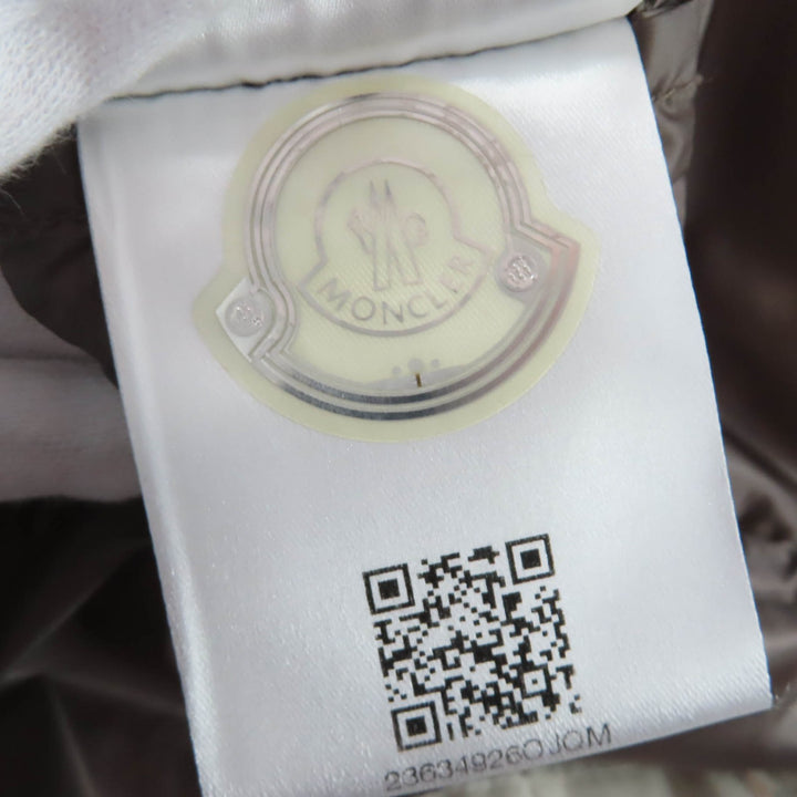 美品☆MONCLER モンクレール HERMINE エルミンヌ ロゴワッペン・フード付 ダウンコート ライトブラウン 0 正規品 レディース