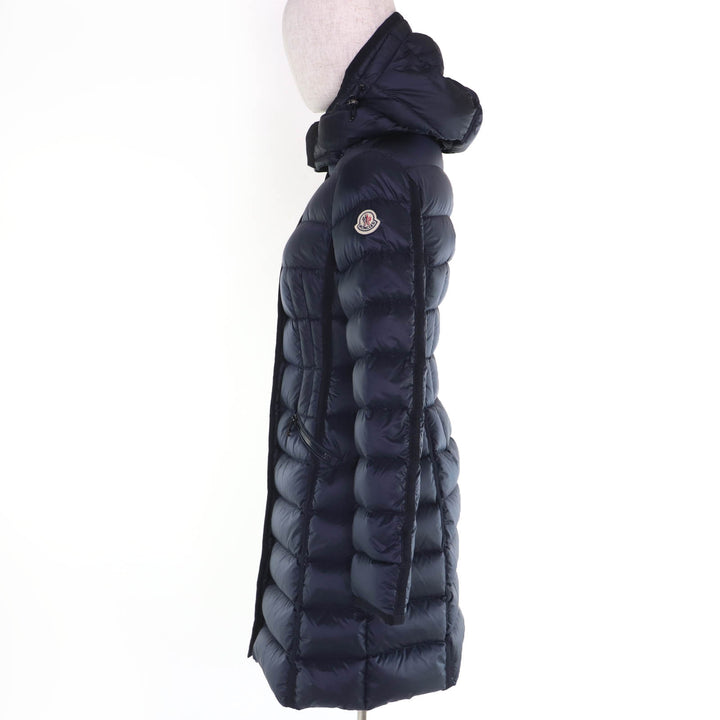 極美品☆MONCLER モンクレール HERMINE エルミンヌ ロゴワッペン・フード付 ダウンコート ネイビー 00 正規品 レディース