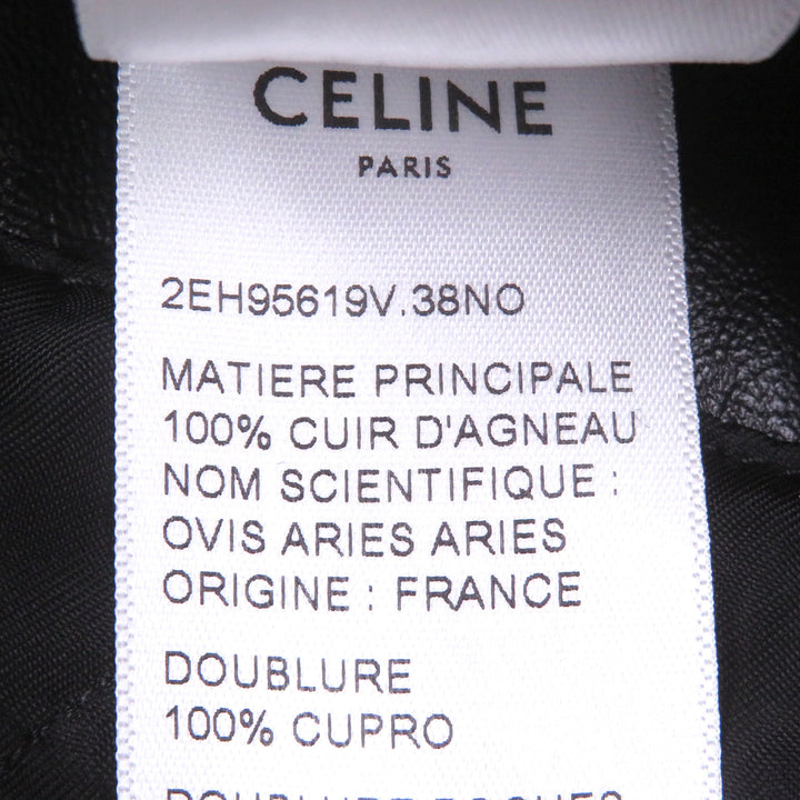 極美品□CELINE セリーヌ 2EH95619V 中綿入り スタンドカラー ラムレザー シングルライダースジャケット ブラック 44 イタリア製 正規品