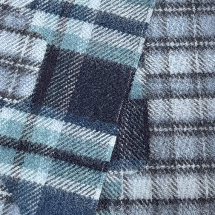 未使用品◇HERMES エルメス エシェック オ ロワ タータン カシミヤ100％ シエル ブルーマリン セラドン ロゴ刺繍 フリンジ付 マフラー
