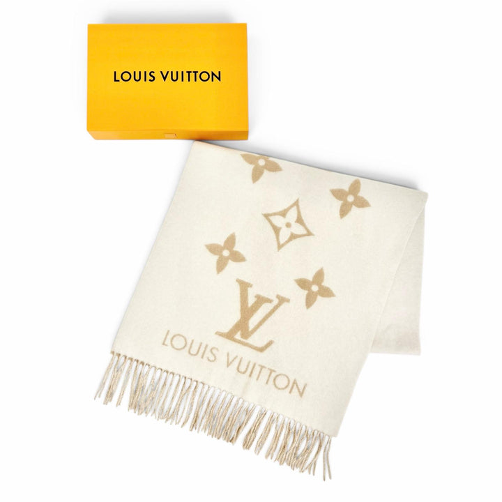 極美品△LOUIS VUITTON ルイヴィトン 2025年製 M78123 マフラー レイキャビック カシミヤ100％ モノグラム ジャイアント パターン 正規品