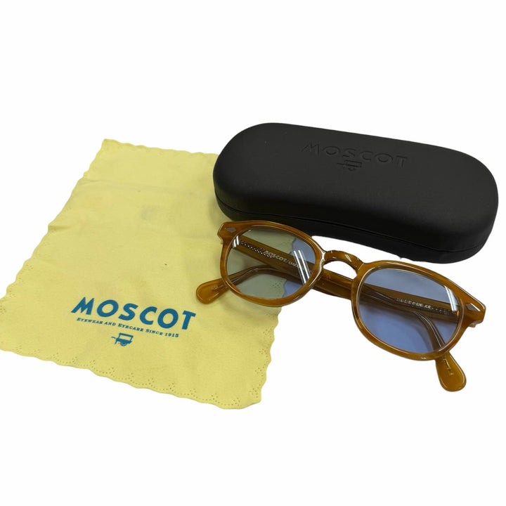 極美品▼MOSCOT モスコット LEMTOSH レムトッシュ ウェリントン アイウェア サングラス クリアブラウン シルバー 46□24-145 メンズ
