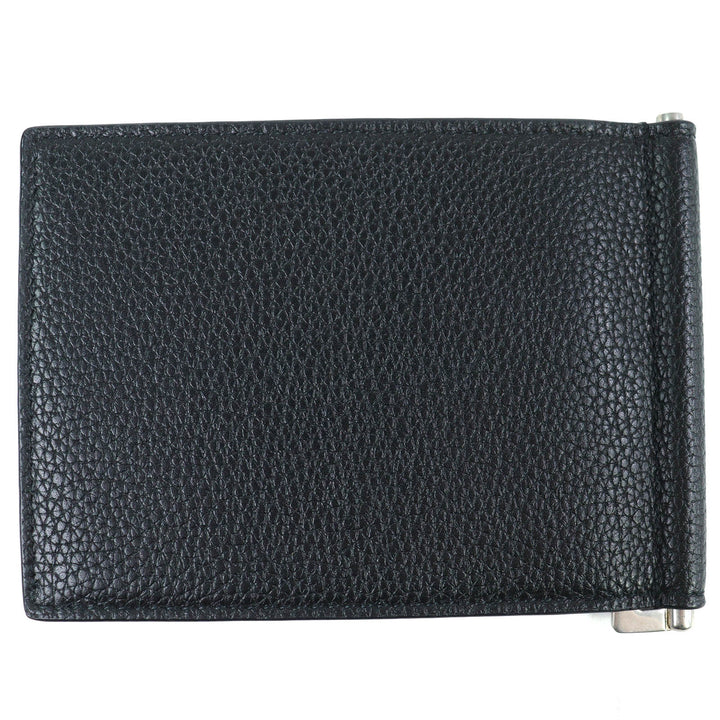 極美品△SAINT LAURENT PARIS サンローランパリ 691633 ロゴ レザー 二つ折り カードケース ビルクリップ ウォレット 現行品 定価71500円