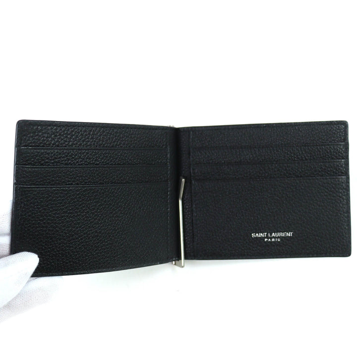 極美品△SAINT LAURENT PARIS サンローランパリ 691633 ロゴ レザー 二つ折り カードケース ビルクリップ ウォレット 現行品 定価71500円