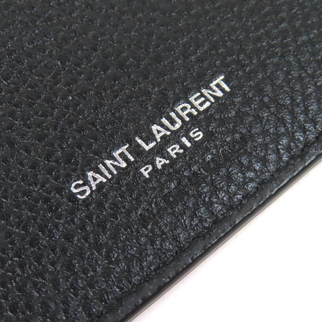 極美品△SAINT LAURENT PARIS サンローランパリ 691633 ロゴ レザー 二つ折り カードケース ビルクリップ ウォレット 現行品 定価71500円