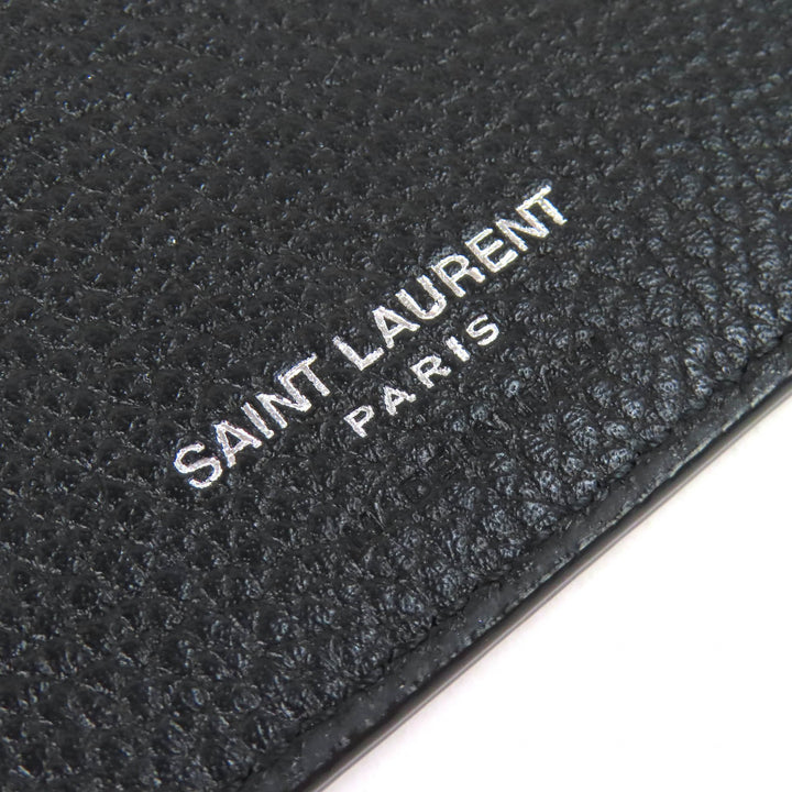 極美品△SAINT LAURENT PARIS サンローランパリ 691633 ロゴ レザー 二つ折り カードケース ビルクリップ ウォレット 現行品 定価71500円