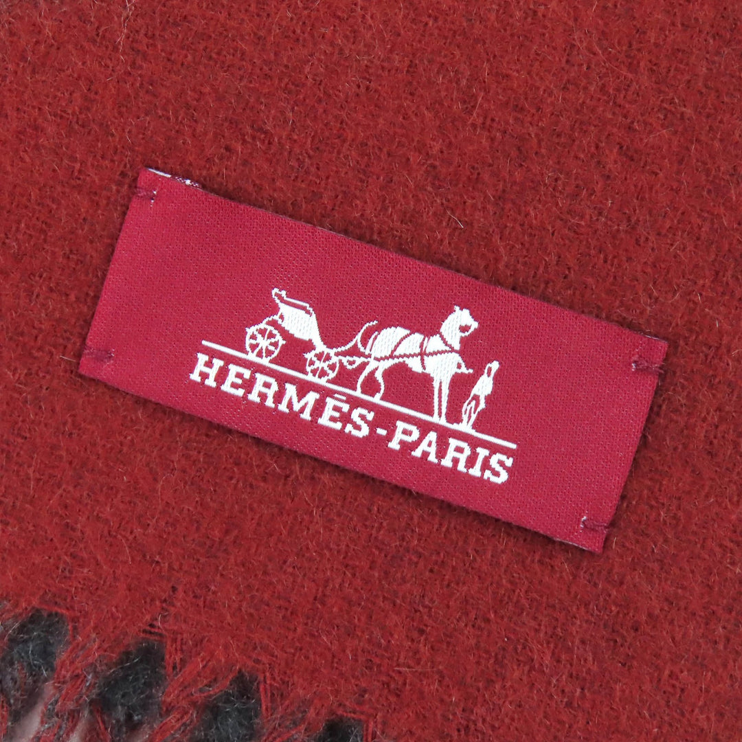 極美品△HERMES エルメス グランモール カシミヤ100％ フリンジ マフラー バイカラー ブラウン グレー 箱付き 英国製 メンズ レディース