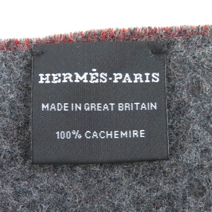 極美品△HERMES エルメス グランモール カシミヤ100％ フリンジ マフラー バイカラー ブラウン グレー 箱付き 英国製 メンズ レディース