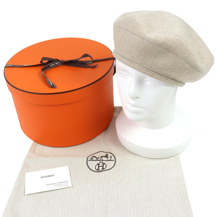 未使用品△HERMES エルメス サントノーレ カシミヤ100％ シルバー金具 セリエボタン ベレー帽 帽子 ベージュ 57 伊製 正規品 箱・袋付き