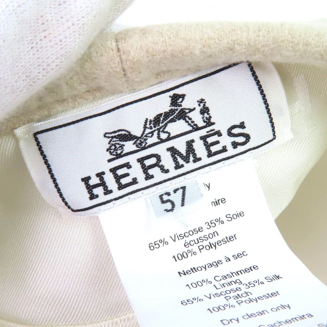 未使用品△HERMES エルメス サントノーレ カシミヤ100％ シルバー金具 セリエボタン ベレー帽 帽子 ベージュ 57 伊製 正規品 箱・袋付き