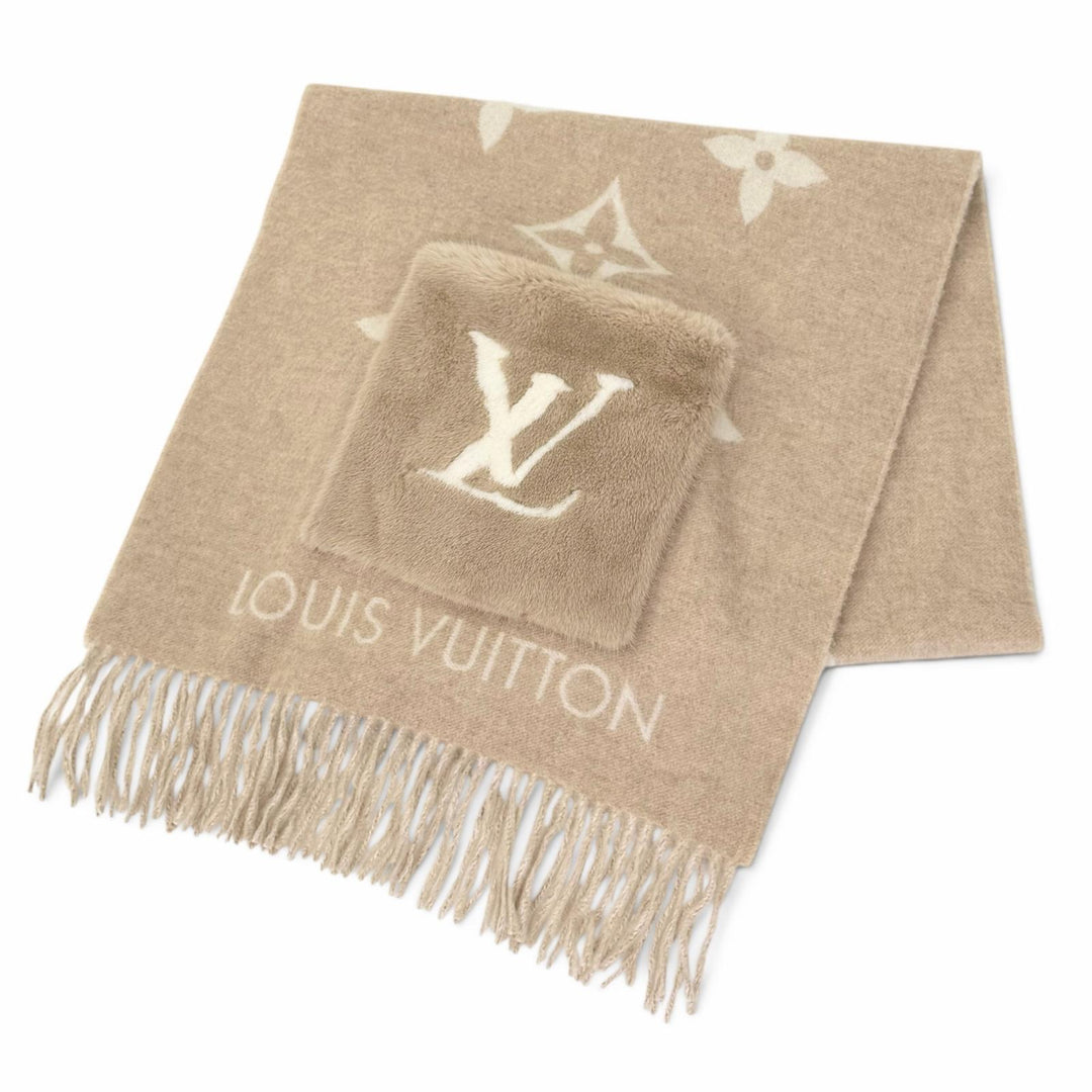 美品△LOUIS VUITTON ルイヴィトン M74354 エシャルプ コールド レイキャビック カシミヤ ミンクファー マフラー ベージュ 正規品 箱付き