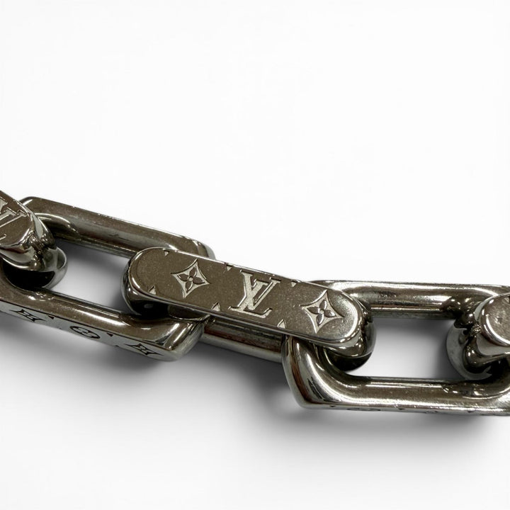 美品▼LOUIS VUITTON ルイヴィトン 2021年製 M00307 コリエ チェーン モノグラム ネックレス シルバー イタリア製 メンズ 定価129800円