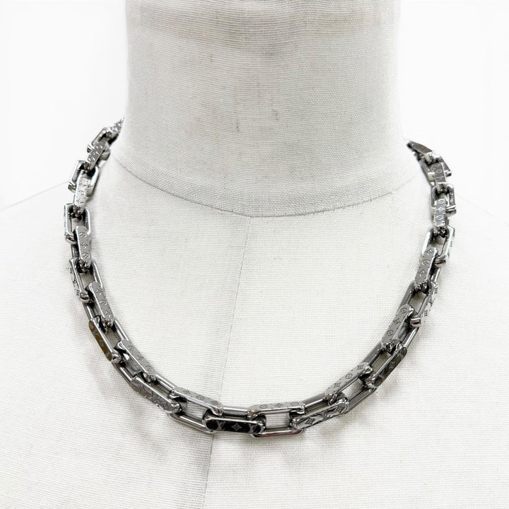 美品▼LOUIS VUITTON ルイヴィトン 2021年製 M00307 コリエ チェーン モノグラム ネックレス シルバー イタリア製 メンズ 定価129800円