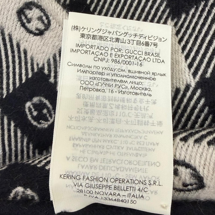 美品□GUCCI グッチ 633990 インターロッキングG チェック柄 フリンジ マフラー ブラック アイボリー 35×190cm イタリア製 正規品 メンズ