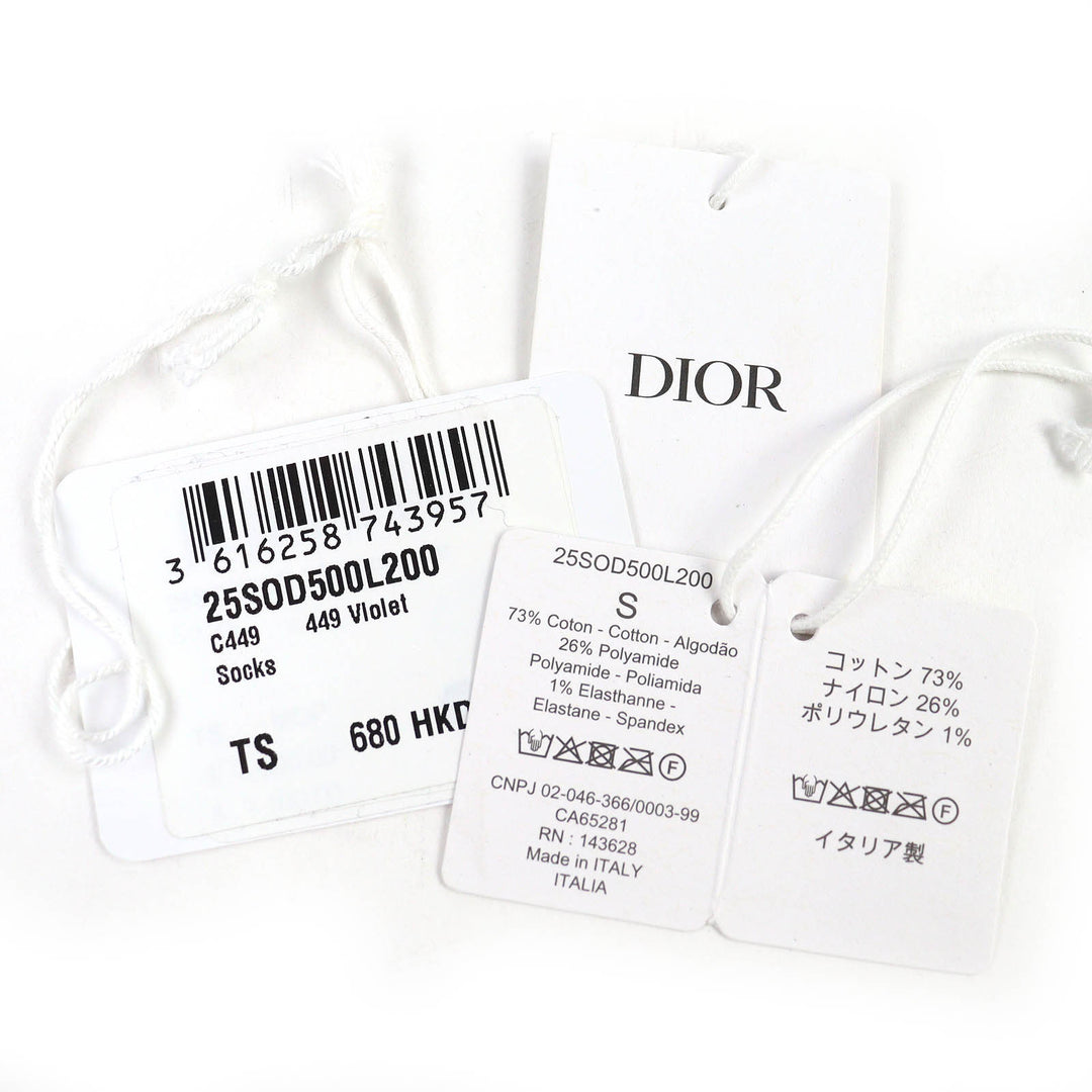 未使用品△DIOR ディオール オム 25SOD500L200 コットン ロゴデザイン 靴下 ハイソックス 2足セット ブラック パープル S 伊製 メンズ