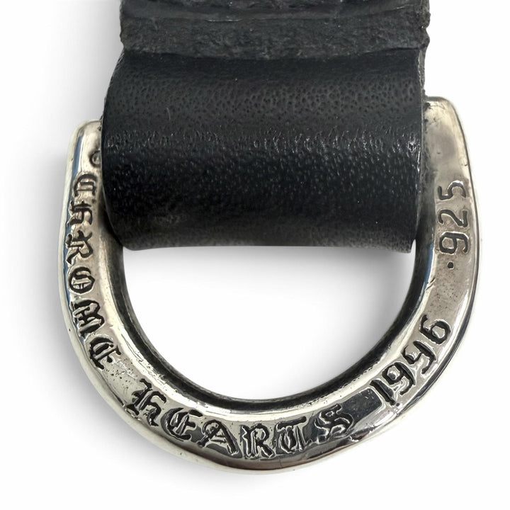 美品□CHROME HEARTS クロムハーツ BELTLOOP D RING レザー SV925 クロスボール Dカン ベルトループ シルバー ブラック USA製 重量21.3g