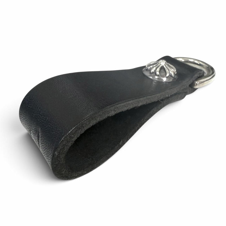 美品□CHROME HEARTS クロムハーツ BELTLOOP D RING レザー SV925 クロスボール Dカン ベルトループ シルバー ブラック USA製 重量21.3g
