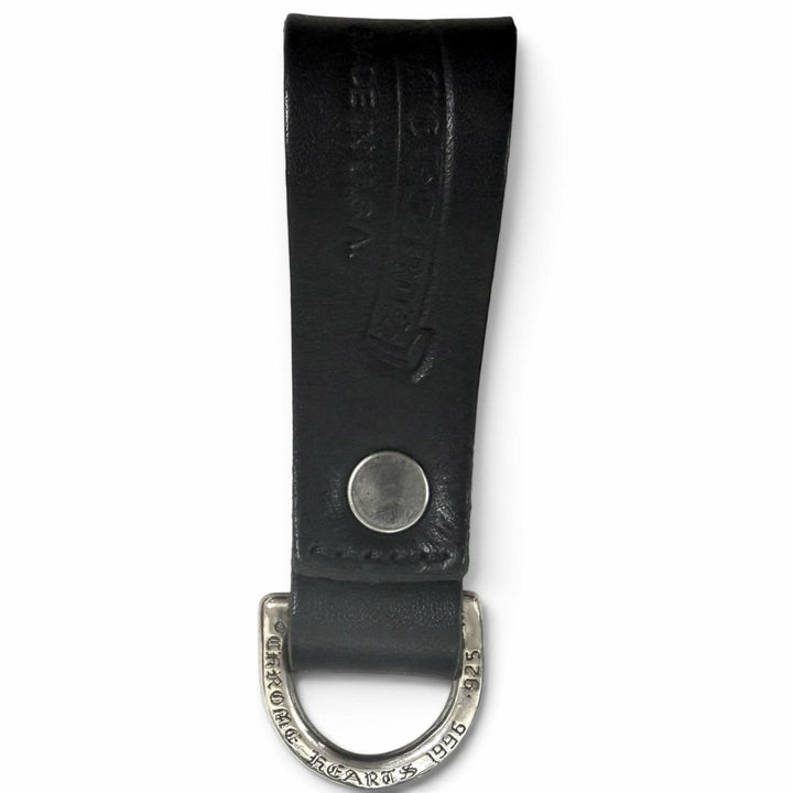 美品□CHROME HEARTS クロムハーツ BELTLOOP D RING レザー SV925 クロスボール Dカン ベルトループ シルバー ブラック USA製 重量21.3g