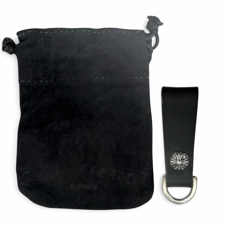 美品□CHROME HEARTS クロムハーツ BELTLOOP D RING レザー SV925 クロスボール Dカン ベルトループ シルバー ブラック USA製 重量21.3g