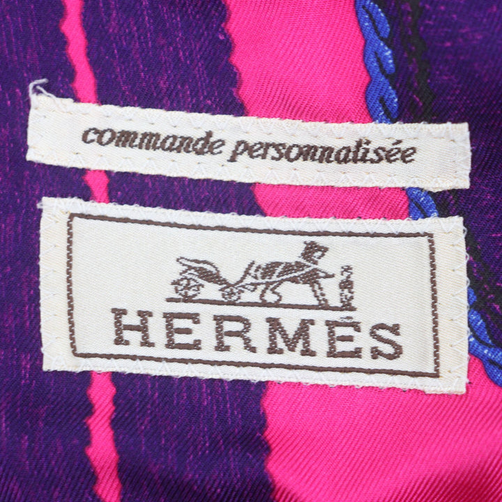 良品▼HERMES エルメス 裏地シルク100% ストライプ柄 シングルジャケット テーラード ブラウン系 ブルー 46 イタリア製 正規品 メンズ