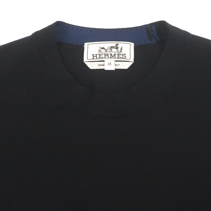 極美品▼HERMES エルメス ウール100% クルーネック ロングスリーブ プルオーバー ハイゲージニット セーター ブラック XS 正規品 メンズ
