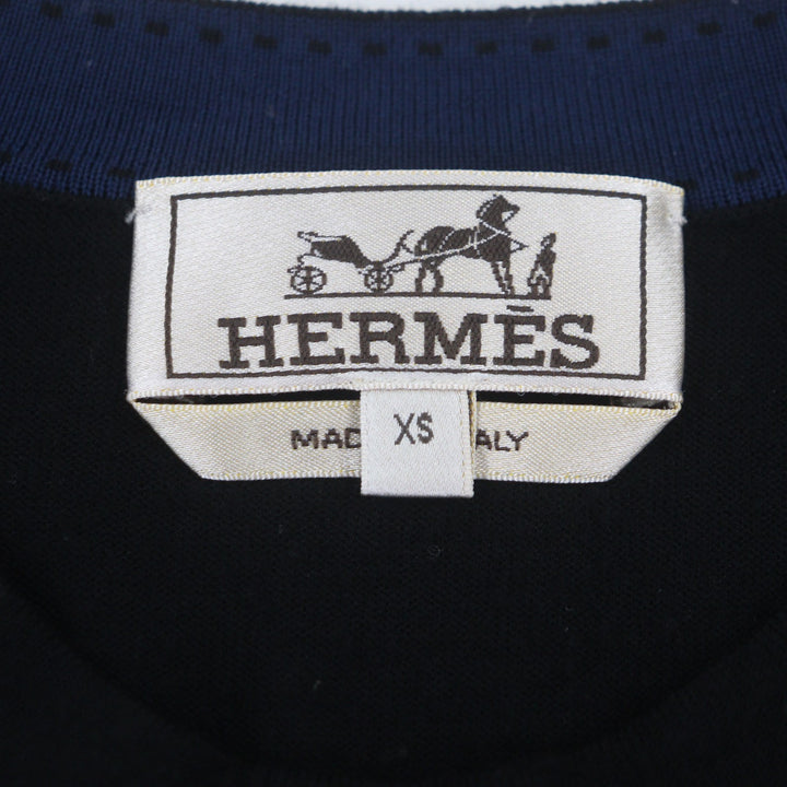 極美品▼HERMES エルメス ウール100% クルーネック ロングスリーブ プルオーバー ハイゲージニット セーター ブラック XS 正規品 メンズ