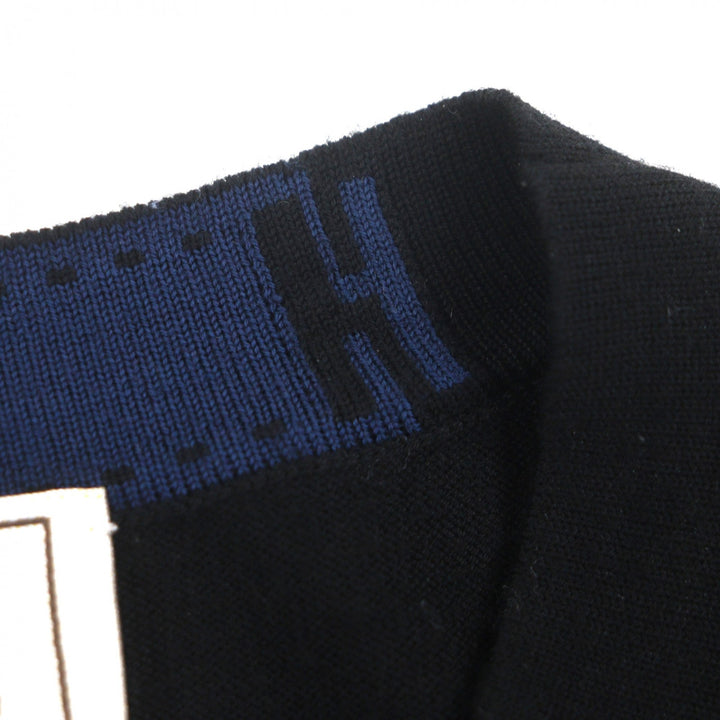 極美品▼HERMES エルメス ウール100% クルーネック ロングスリーブ プルオーバー ハイゲージニット セーター ブラック XS 正規品 メンズ