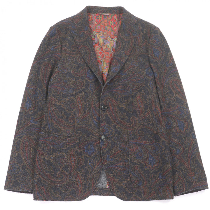 極美品□ETRO エトロ ウール100％ ペイズリー柄 シングル アンコンジャケット テーラードジャケット マルチカラー 50 イタリア製 正規品