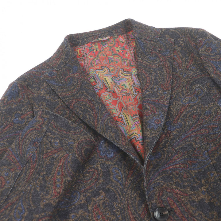 極美品□ETRO エトロ ウール100％ ペイズリー柄 シングル アンコンジャケット テーラードジャケット マルチカラー 50 イタリア製 正規品
