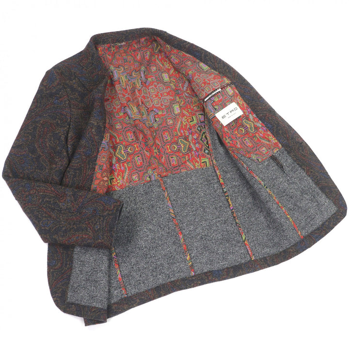 極美品□ETRO エトロ ウール100％ ペイズリー柄 シングル アンコンジャケット テーラードジャケット マルチカラー 50 イタリア製 正規品