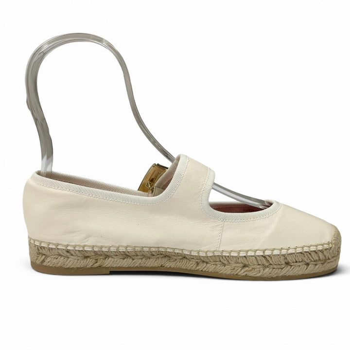 未使用品★ROGER VIVIER ロジェヴィヴィエ ストラスバックル エスパドリーユ レザーシューズ ライトベージュ 38.5 レディース 保存袋付き