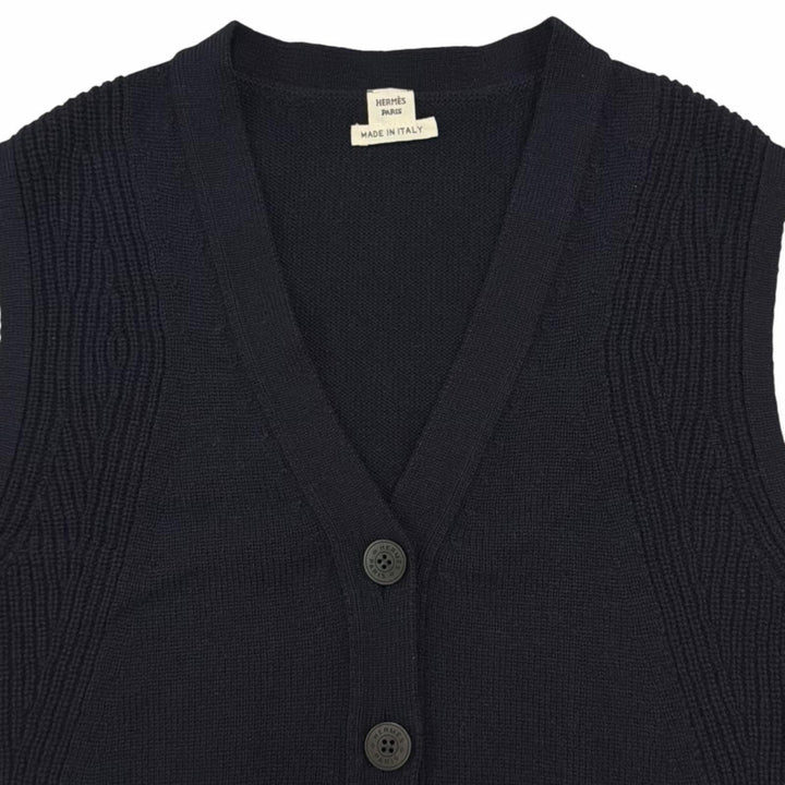 未使用品▲HERMES エルメス 2024SS 4E2721D1 カシミヤ100% セリエボタン ニット ベスト ネイビー 36 イタリア製 正規品 レディース