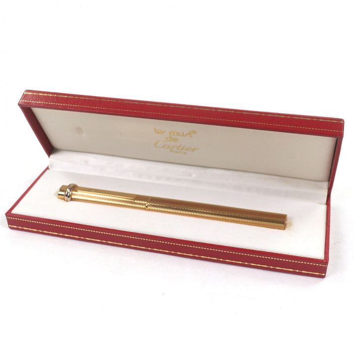 極美品▼Cartier カルティエ ヴィンテージ トリニティ 総柄 キャップ式 ボールペン ゴールド ケース付き メンズ 筆記確認済み