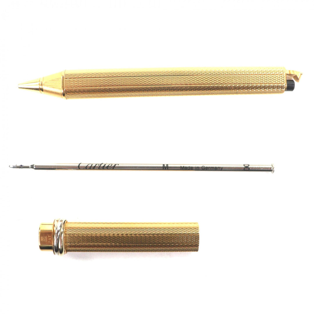 極美品▼Cartier カルティエ ヴィンテージ トリニティ 総柄 キャップ式 ボールペン ゴールド ケース付き メンズ 筆記確認済み