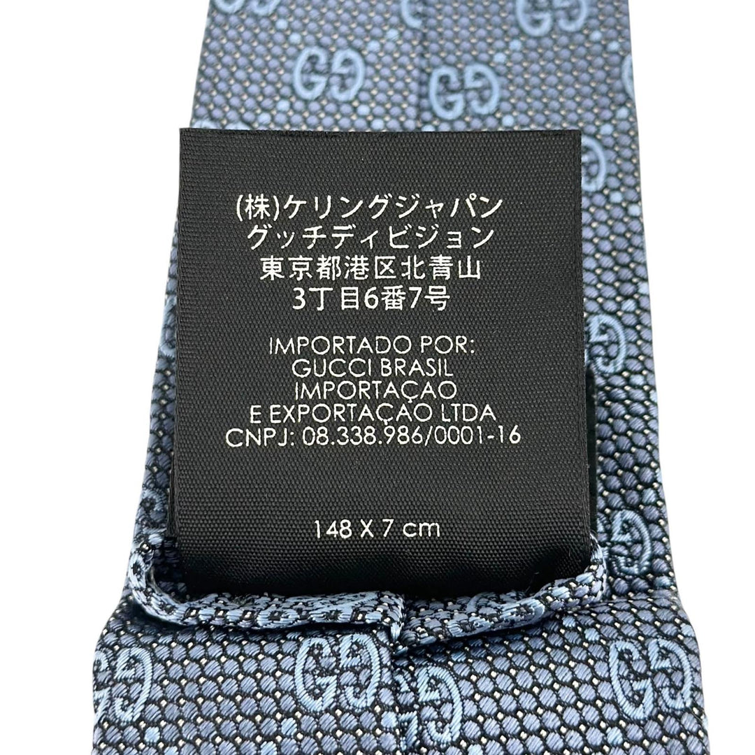 極美品▲GUCCI グッチ シルク100％ GGパターン ジャガード ネクタイ ブルー 148×7cm イタリア製 正規品 メンズ