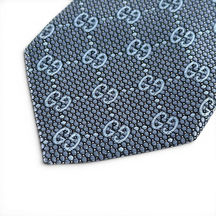 極美品▲GUCCI グッチ シルク100％ GGパターン ジャガード ネクタイ ブルー 148×7cm イタリア製 正規品 メンズ
