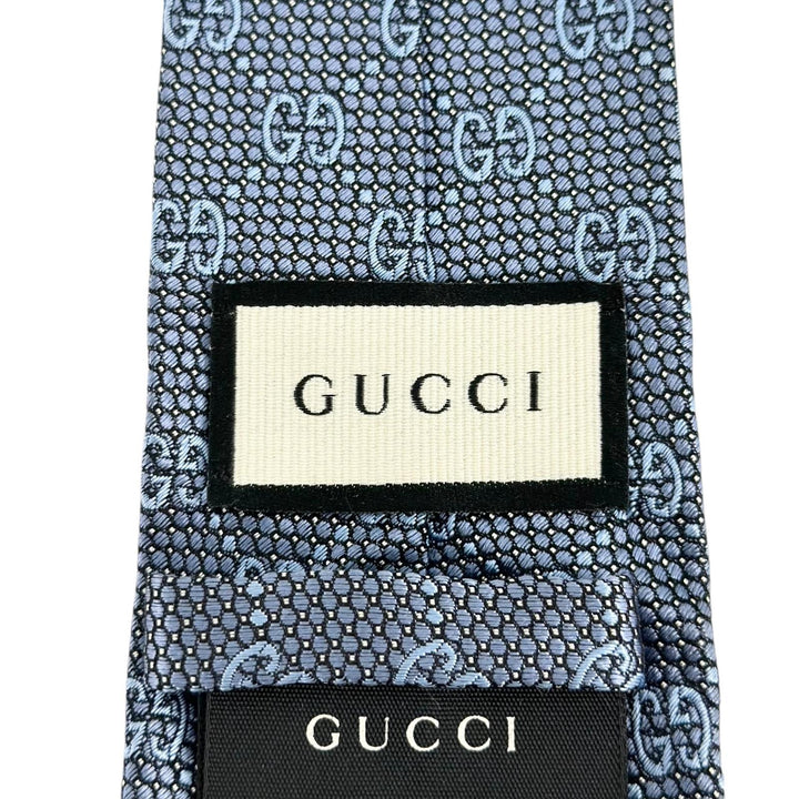 極美品▲GUCCI グッチ シルク100％ GGパターン ジャガード ネクタイ ブルー 148×7cm イタリア製 正規品 メンズ